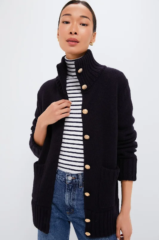 Fashionable Items Navy Wool Blend Hudson Cardigan