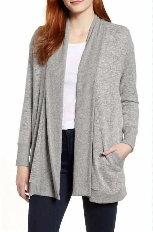Weekend Wear Cozy Ribbed Knit Open Front Sweater In Gray