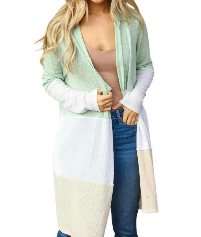 Romantic And Fresh Colorblock Cardigan In Sage