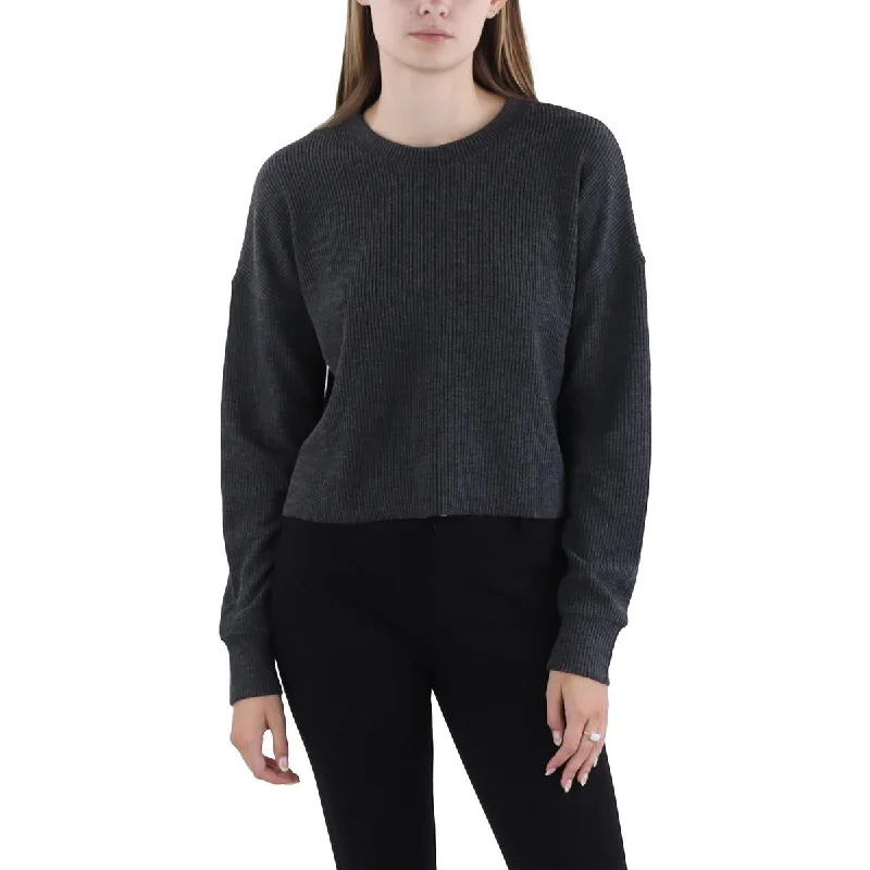 Street Fashion Three Dots Womens Heathered Crewneck Crop Sweater