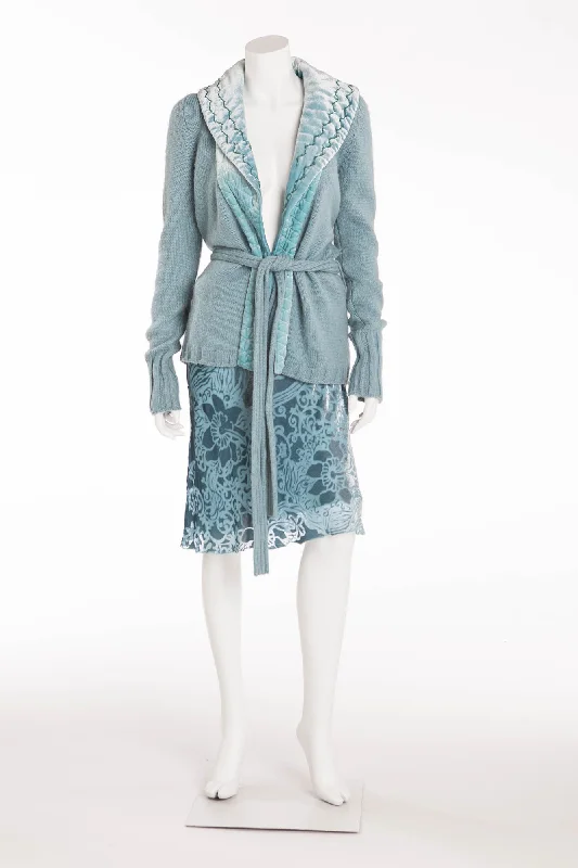 Exquisite Craftsmanship Blumarine - 2PC Aqua Knit Sweater with Belt and Sequin Skirt - IT 40