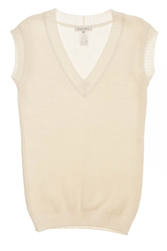 Trendy Wear Celine - White Sleeveless Knit Sweater - M