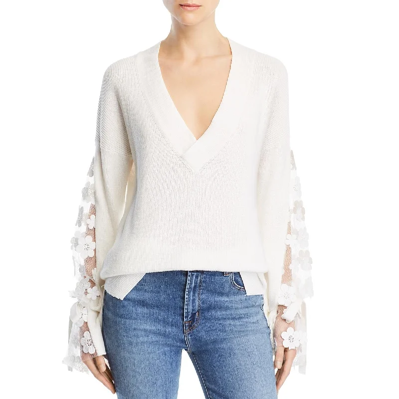 Breathable Comfort French Connection Womens Lace Trim Long Sleeves Pullover Sweater