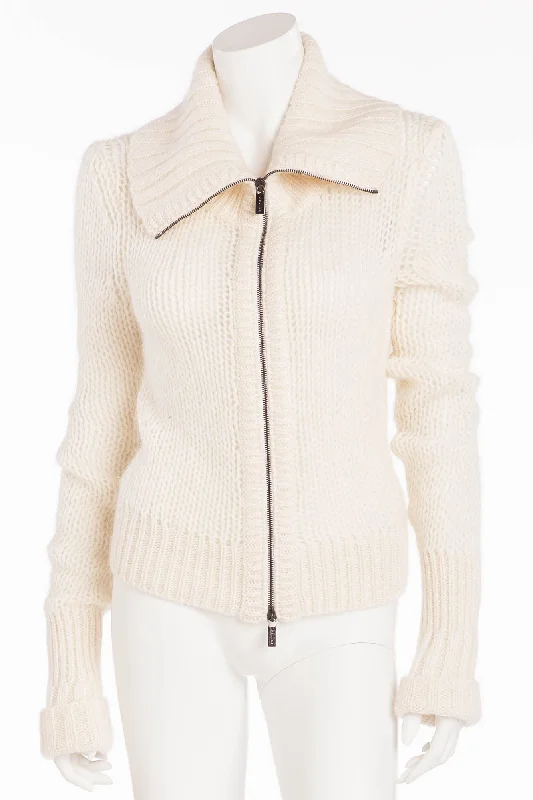 Soft Touch Celine - White Knit Zip Up Sweater - M