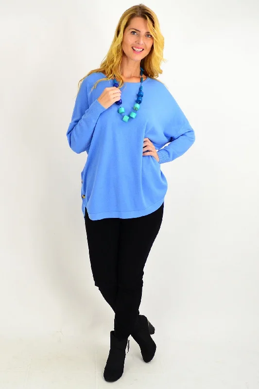 Elegant Comfort Sky Blue Betties Button Wool Blend Tunic Jumper