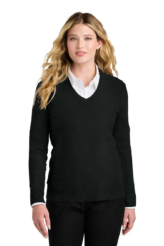 Daily Comfort Port Authority Womens Easy Care Long Sleeve V-Neck Sweater - Deep Black