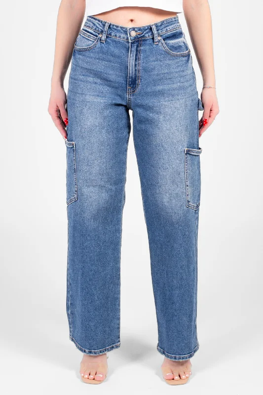 Classic Comfort Just Black Denim Cargo Straight Leg Jeans