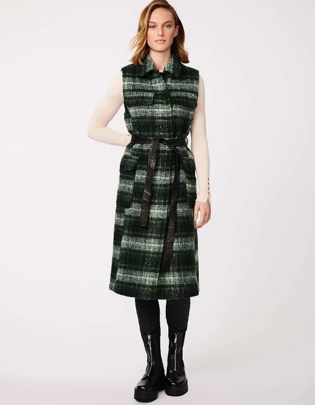 Soft Comfort Wear Plaid Belted Long Wool Vest