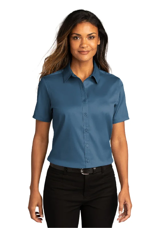 Fresh And Fashionable Port Authority Womens SuperPro Wrinkle Resistant React Short Sleeve Button Down Shirt - Regatta Blue Fresh And Fashionable Port Authority Womens SuperPro Wrinkle Resistant React Short Sleeve Button Down Shirt - Regatta Blue