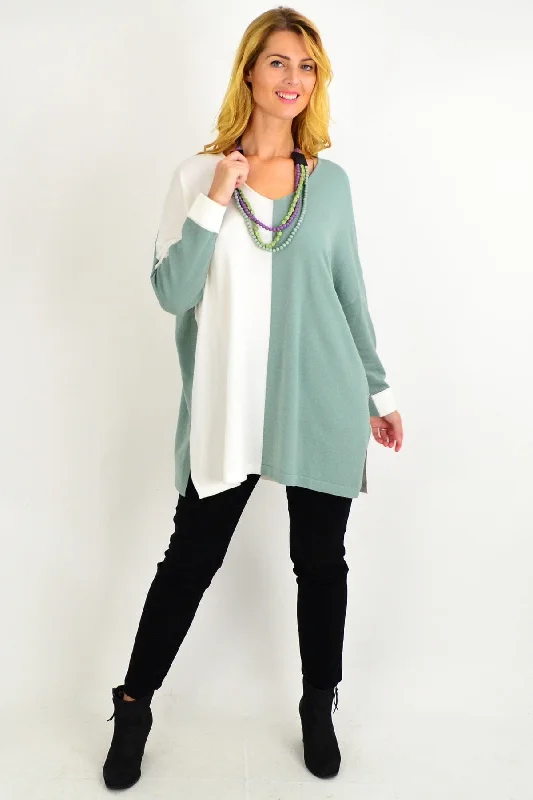 Lounge Wear Sage Half & Half Wool Blend Tunic Jumper