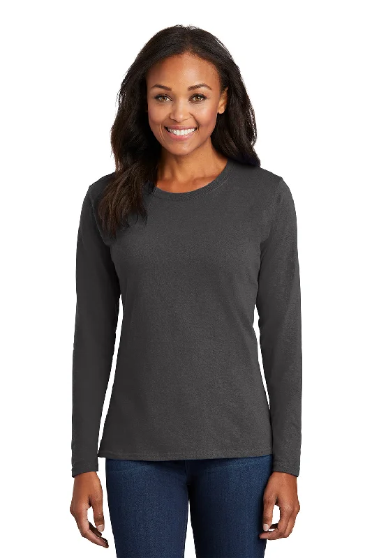 Soft Fashion Port & Company Womens Core Long Sleeve Crewneck T-Shirt - Charcoal Grey