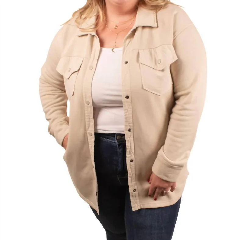 High-quality Fabrics Delanie Snap-On Shacket In Natural