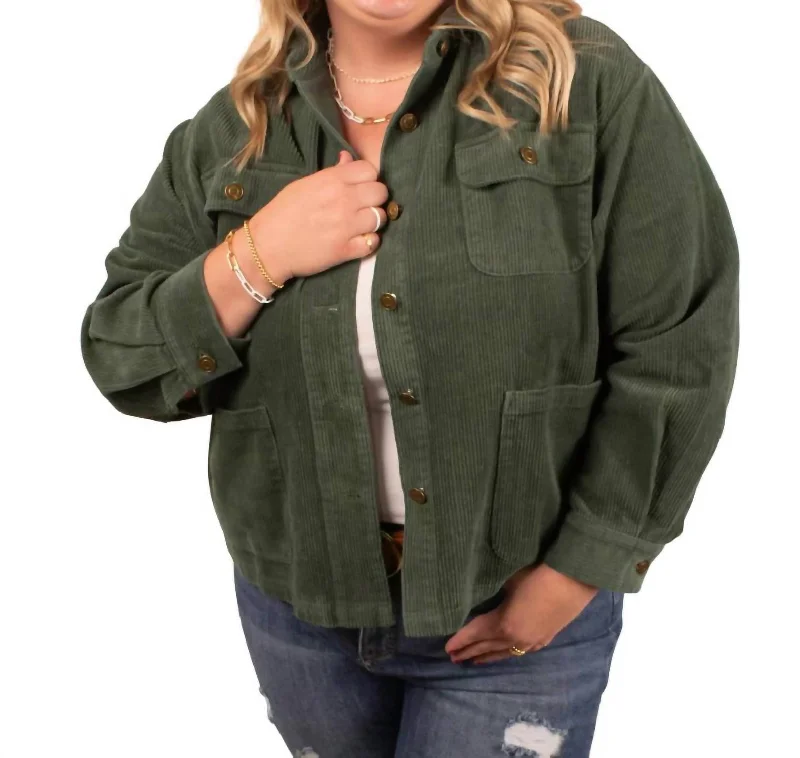 Chic Comfort Wear Della Double Pocket Jacket In Green
