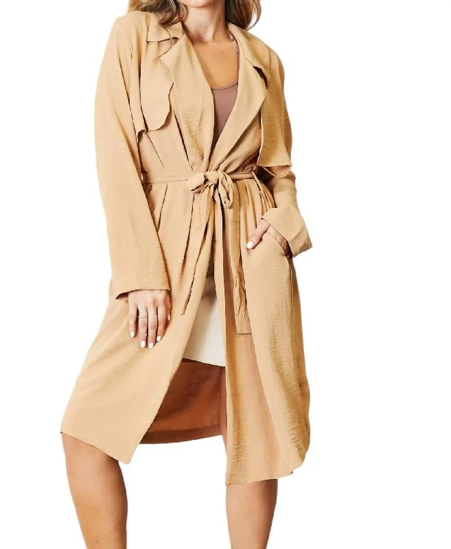 Advanced Customization Full Size Tied Trench Coat With Pockets In Khaki