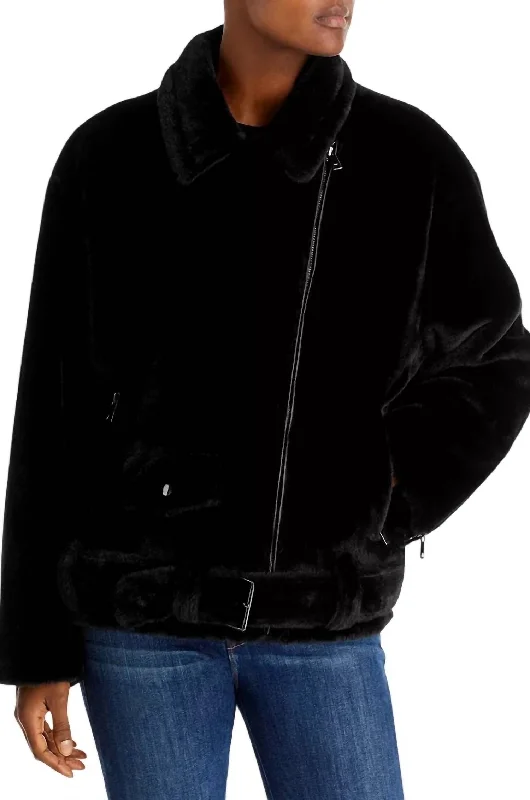 Warm Winter Series Fur Moto Jacket In Black