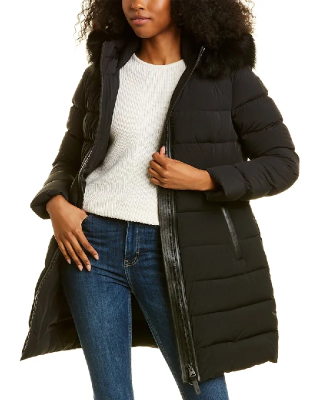High-end Wear Mackage Calla Leather-Trim Down Coat