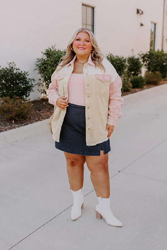 Elegant Fit Plain And Simple Denim Jacket in Beige Curves