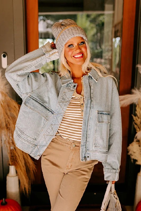 Floral Prints Street Style Denim Jacket in Light Wash