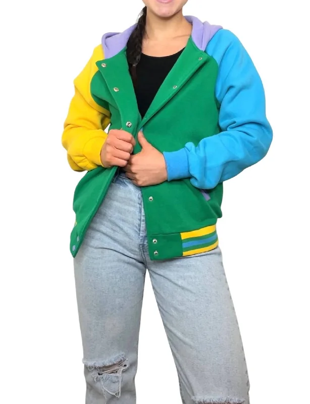 Playful Style Teddy Jacket In Green Multi