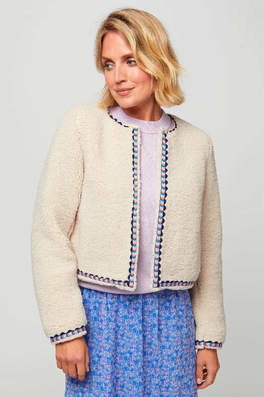 Relaxed Wear Trim Detail Eco Fleece Jacket | Cream