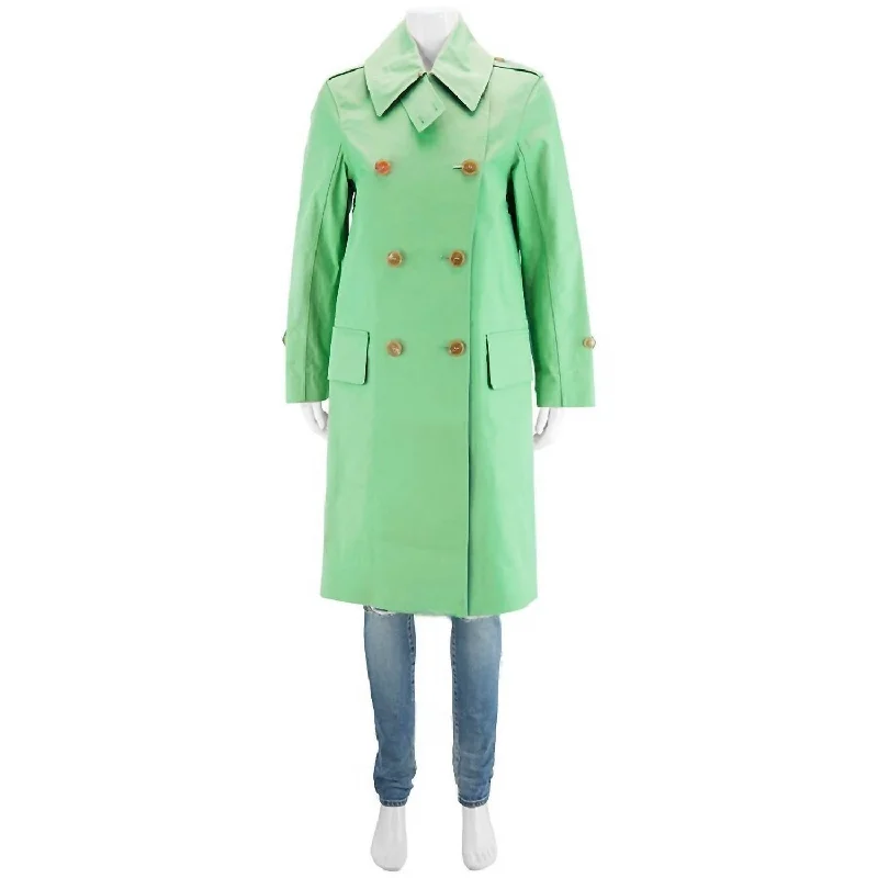 Versatile Comfort Wear Women's Double Breasted Trench Coat In Bright Pigment Green