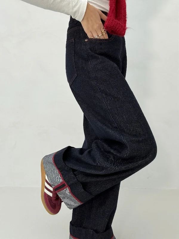 Beautiful Romance Jeans ‘LAVAGGIO ZERO’ 100%cotone piegone con rifiniture rosse