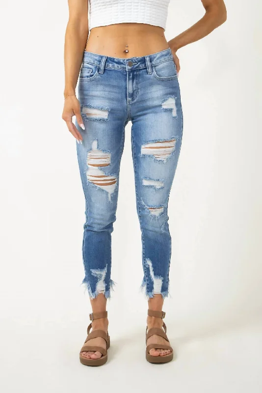 Minimalism Cropped Skinny Jeans In Washed Blue