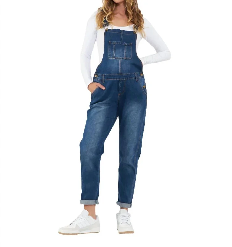 Minimal Style Denim Overalls In Indigo