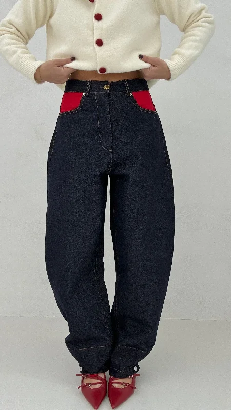 Single-shoulder Neck Design Jeans BALLON ‘TASCHE E PIEGONI ROSSI’