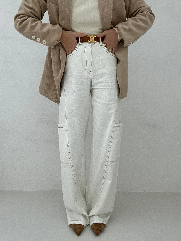 Warm And Comfortable Jeans ‘TASCONI 3&33’ Denim bianco cuciture cuoio