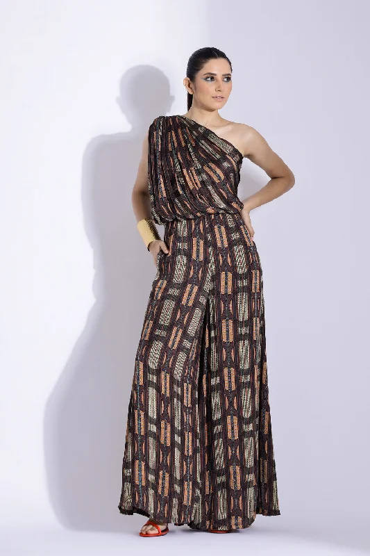 French Style One Shoulder Drape Jumpsuit