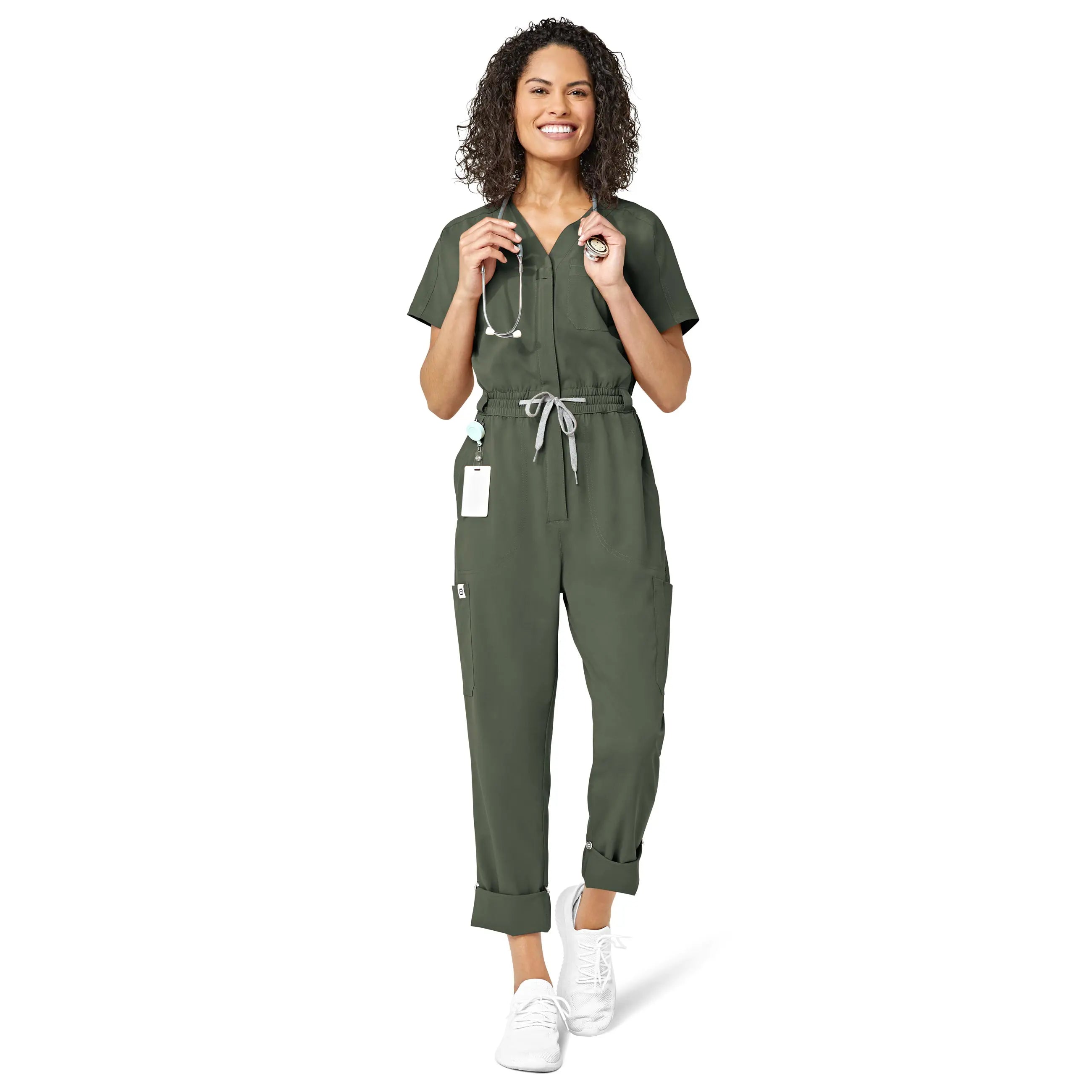 Comfortable Lounge Wear Wink Women's Zip Front Jumpsuit - Olive