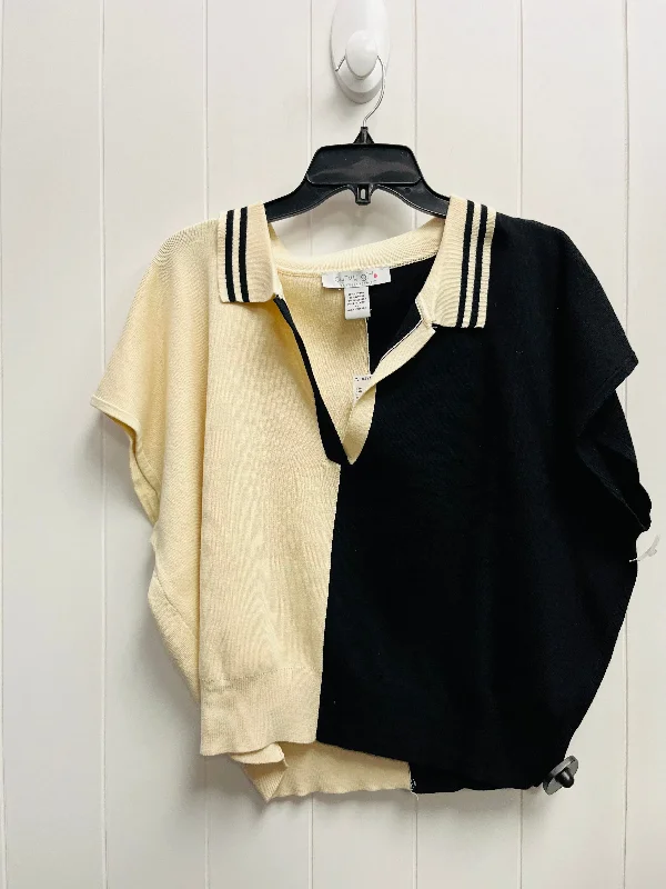 End Of The Year Top Short Sleeve By Ashley Stewart In Black & Cream, Size: 3x