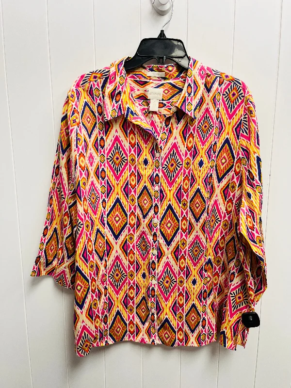 Cozy Outerwear Top Short Sleeve By Chicos In Pink & Purple, Size: 1x