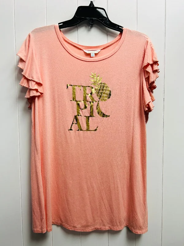 Exquisite Craftsmanship Top Short Sleeve By island shore In Orange, Size: 2x