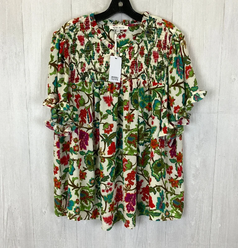 Moisture wicking Top Short Sleeve By Rose And Olive In Floral Print, Size: 2x