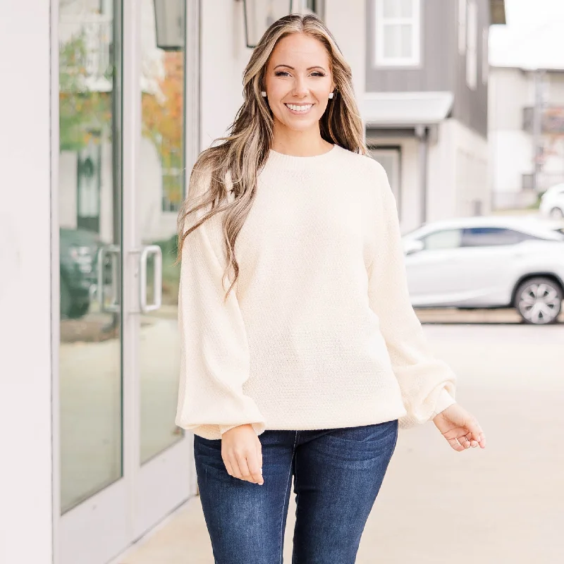 High Street Series Cozy Bubble Sleeve Sweater, Cream