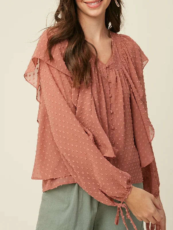 Fashion Must-have Feeling Fancy Swiss Dot Layered Button Down Top