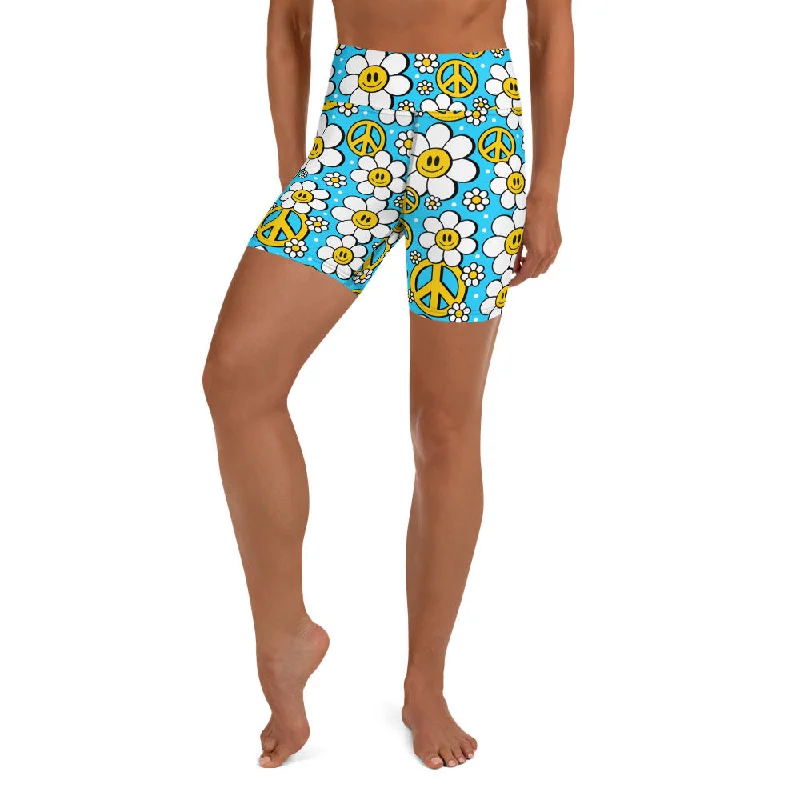 Soft Tops Hippie Flower Pattern Yoga Shorts