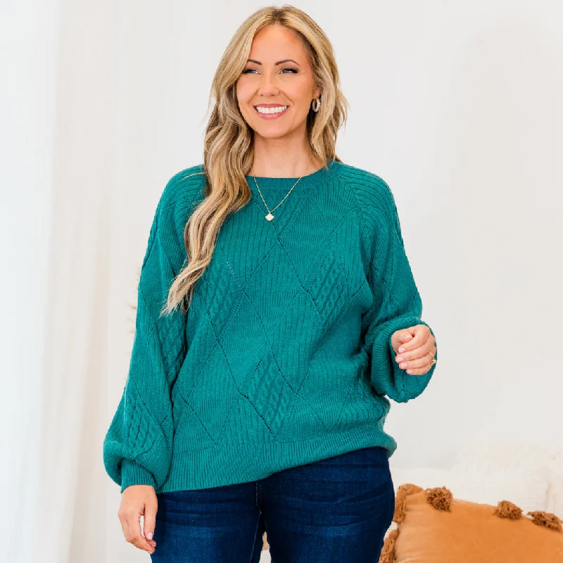 Fashion Style Open My Heart Sweater, Dark Turquoise