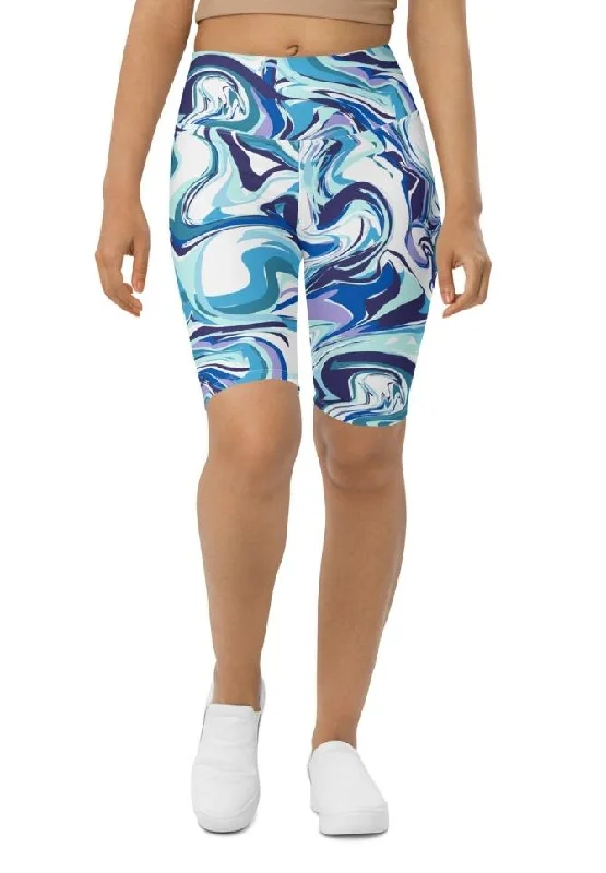Exclusive Customization Vibrant Blue Marble Biker Shorts